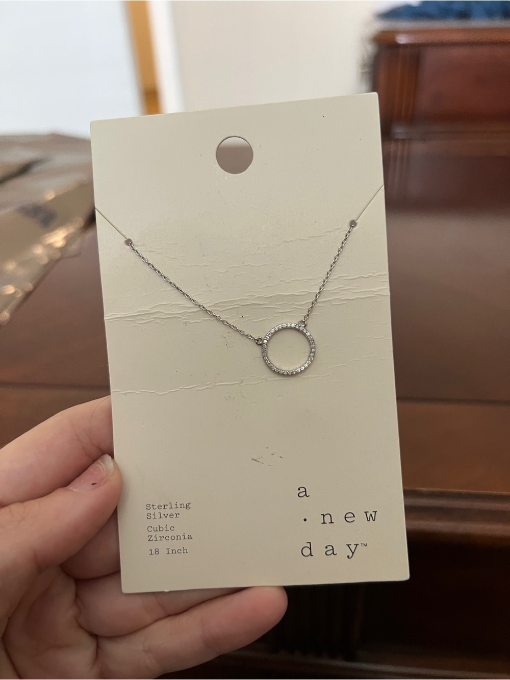 a new day Silver Circle Pendant Necklace with Cubic Zirconia